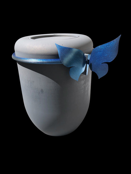 Einweg Aschekapsel Ring Schmetterling blau metallic