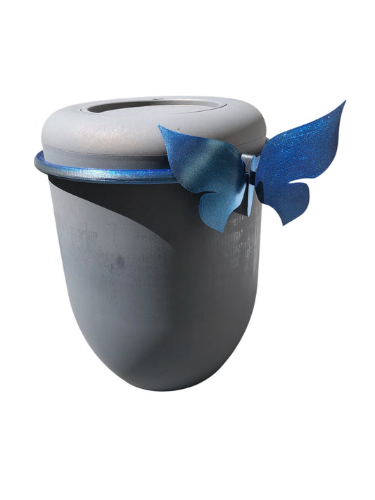 Einweg Aschekapsel Ring Schmetterling blau metallic