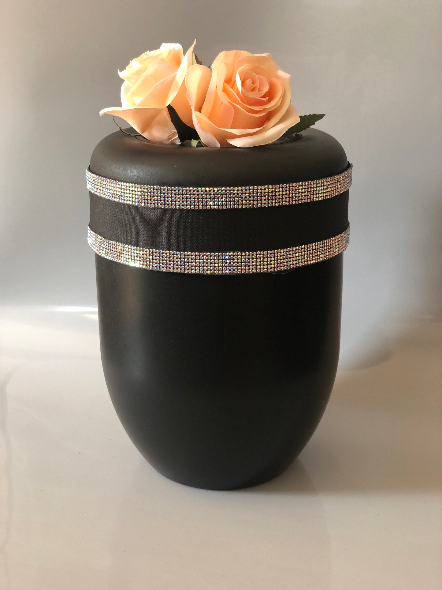 Aschekapsel Band schwarz mit Glitzerbordüre
